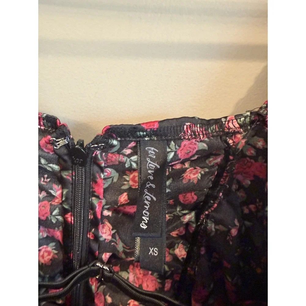 For Love and Lemons Melrose Floral Ruched Lace Mini Dress Size XS